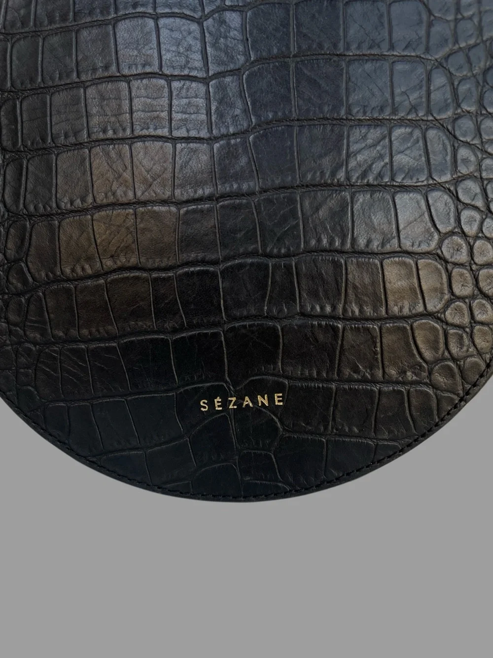 SEZANE Black Croc Embossed Leather Round Circle Crossbody Bag w/ Chain Strap